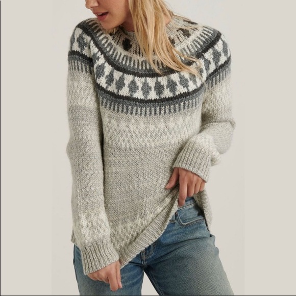 Lucky Brand Sweaters - NEW Lucky Brand Gray Bold Fairisle Crew Sweater M